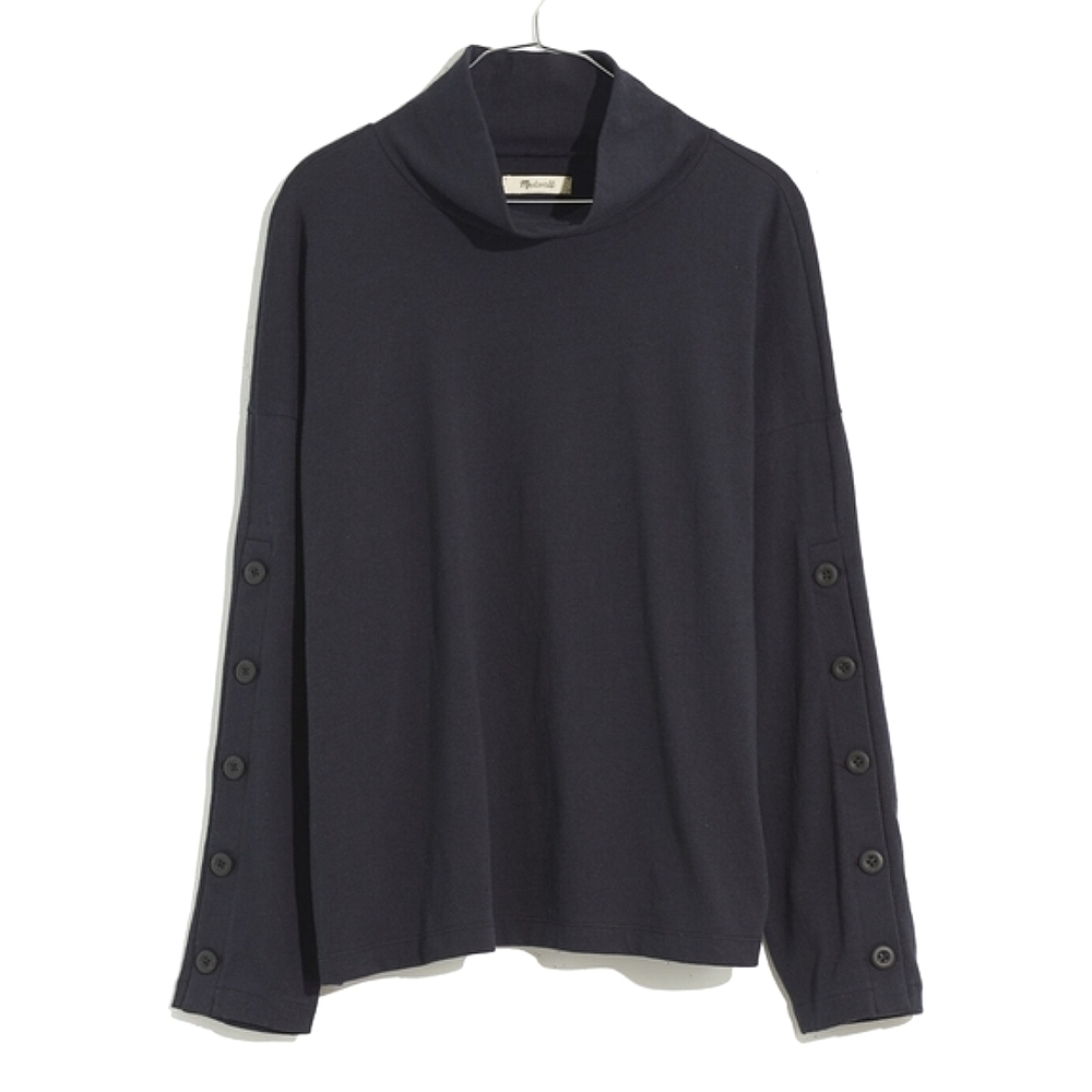 New Madewell button sleeve turtleneck top Organic cotton XL black